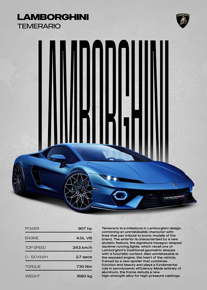 Lamborghini Temerario Car Poster