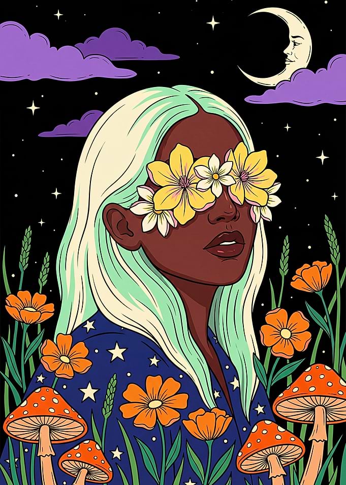 Woman with Flowers Over Eyes