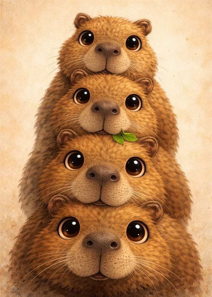 Stack of Cute Capybaras