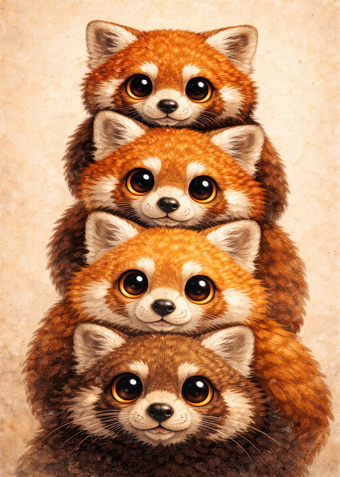Stack of Cute Red Pandas