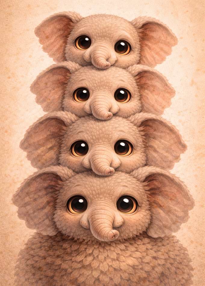 Stack of Cute Baby Elephants