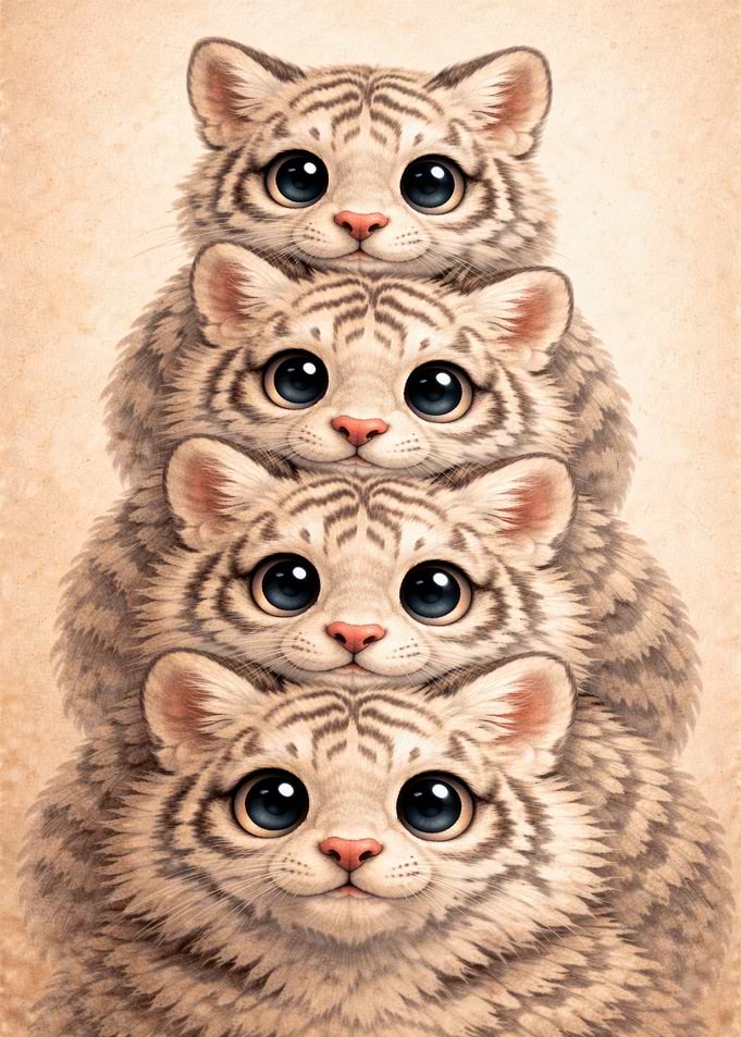 Stack of Cute Tiger Kittens