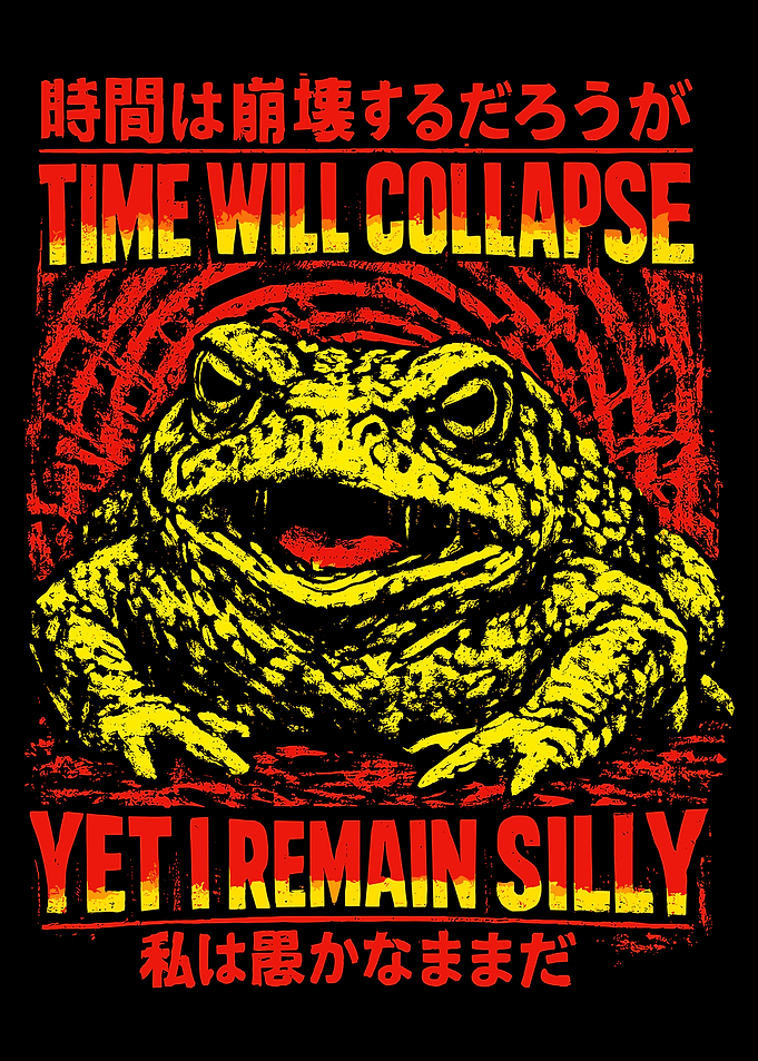 Time Will Collapse Yet I Remain Silly Poster, Funny Frog Japanese Style Wall Art