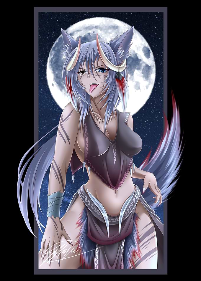 Werewolf Girl Under Full Moon
