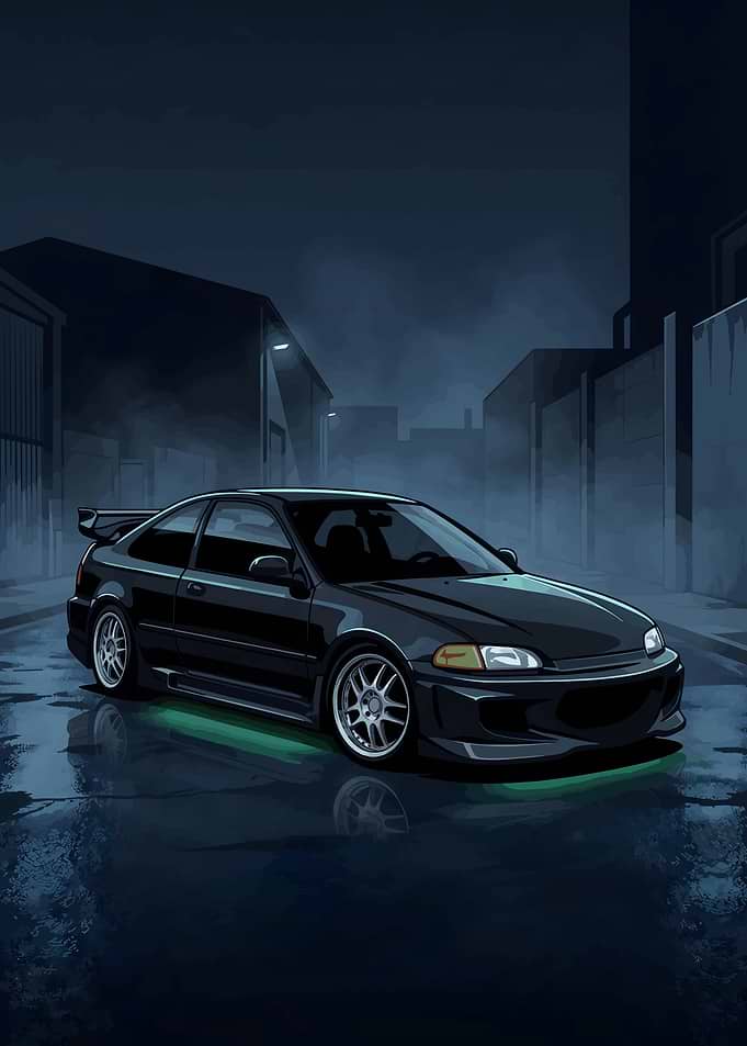 Dark Midnight Tuner Car Urban Night