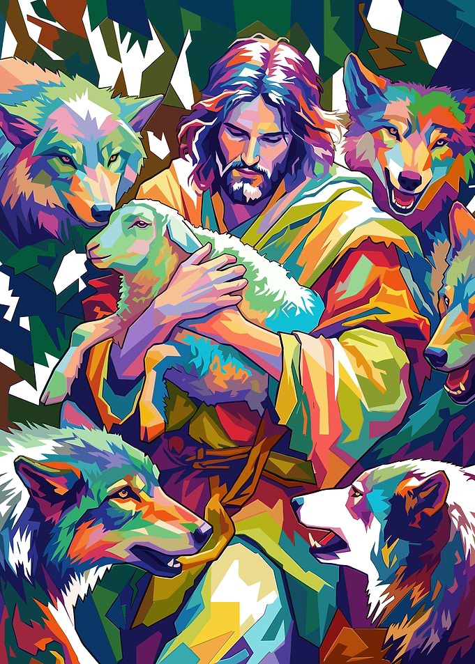 Jesus with Lamb and Wolves