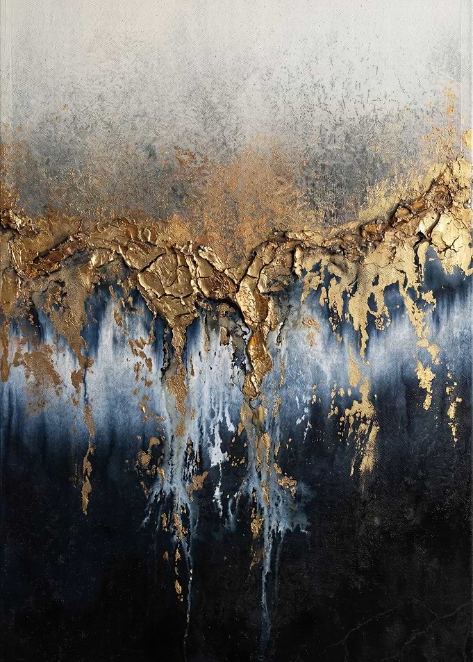 Abstract Gold and Blue Textured Painting