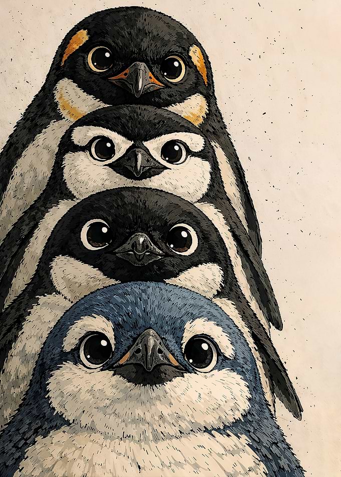 Four Cute Penguins Stacked