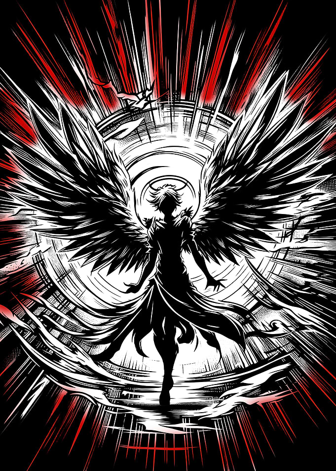 Dark Angel with Fiery Wings