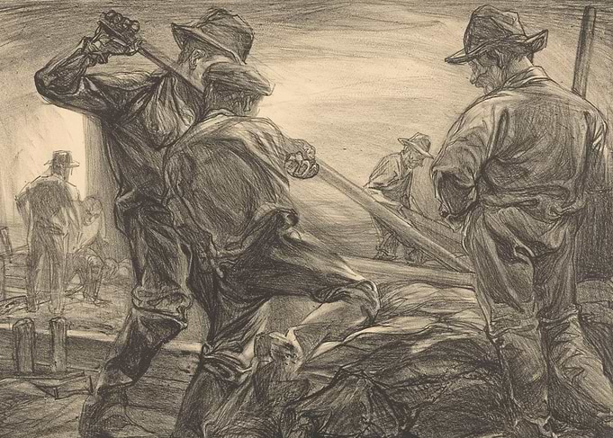 Workers operating heavy machinery
