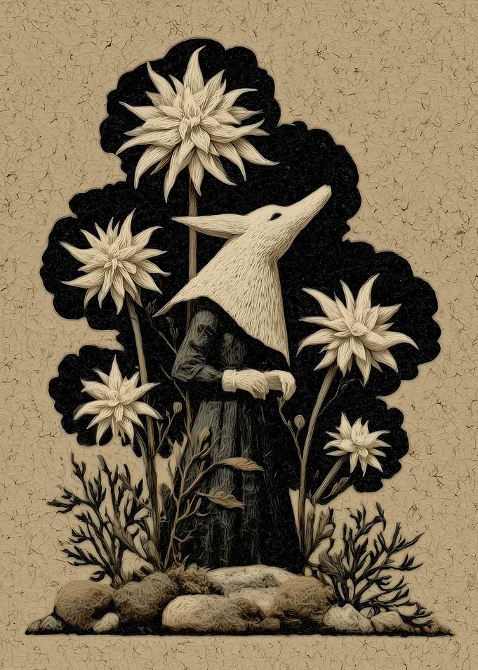 Mysterious Figure Among Flowers