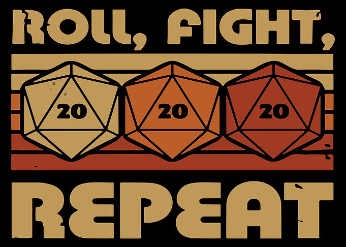 Roll Fight Repeat Poster, Retro D20 Dice Gaming Wall Art, Tabletop RPG Vintage Print