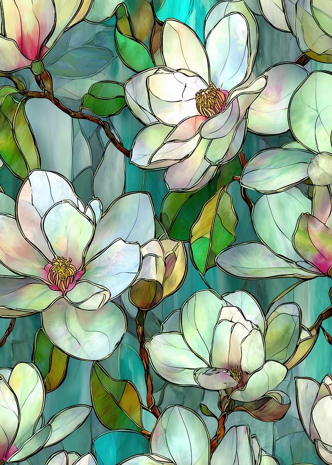Magnolia Flowers Stained Glass Pattern