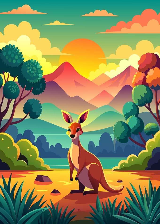 Kangaroo in a Sunset Landscape