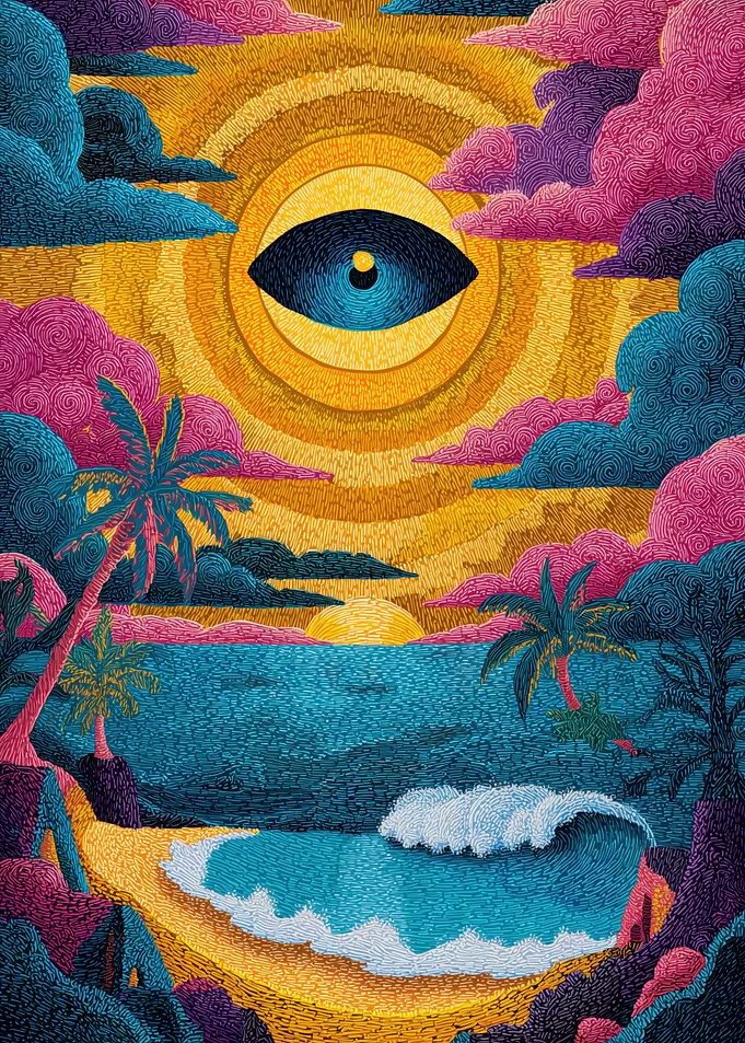 Surreal Eye Sun Over Tropical Beach