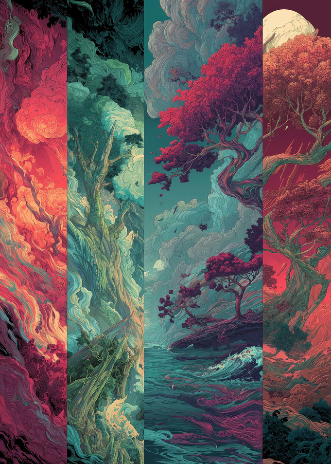 Surreal Nature with Stylized Trees