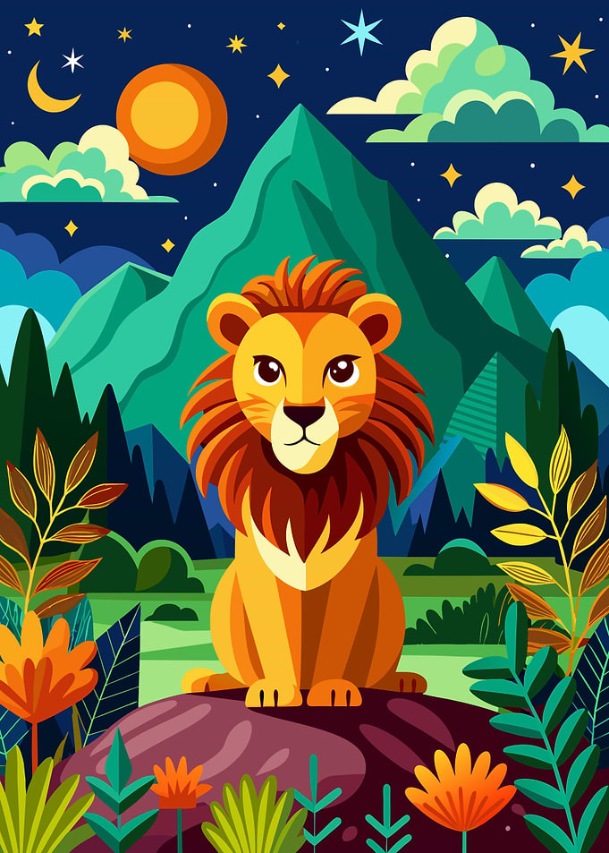 Majestic Lion in a Starry Mountain Landscape