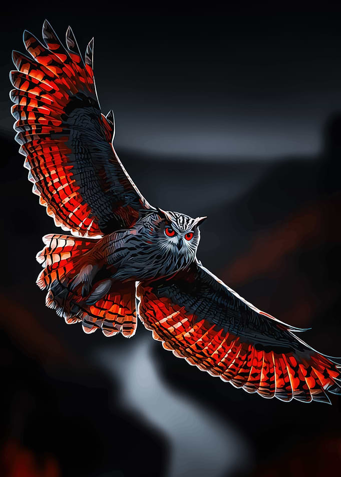 Fiery Owl in Flight