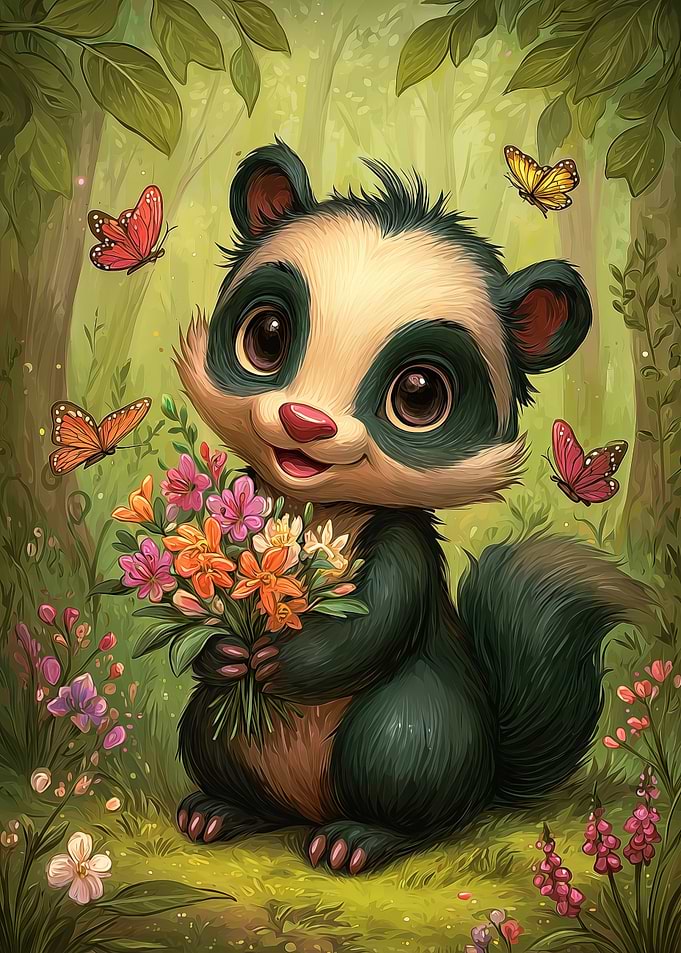 Kawaii Skunk Holding Flowers