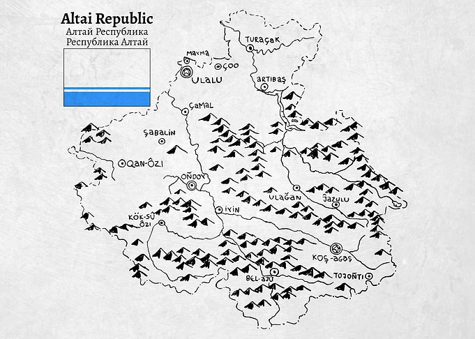 Handdrawn Map of Altai Republic