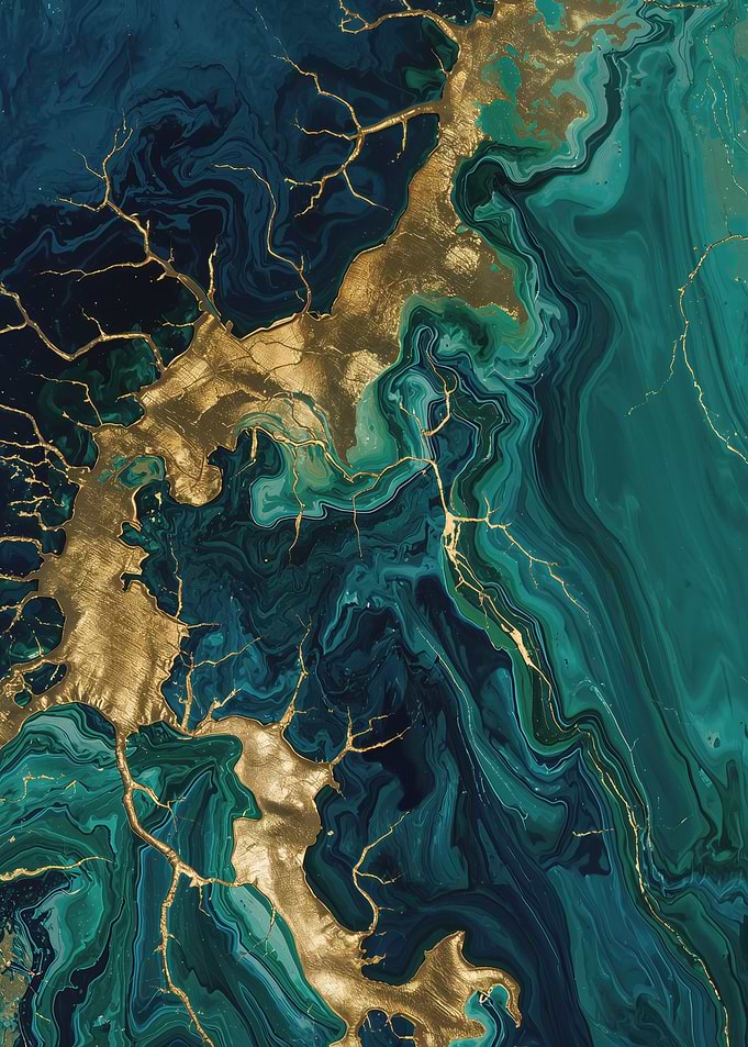 Abstract Teal and Gold Marble Texture