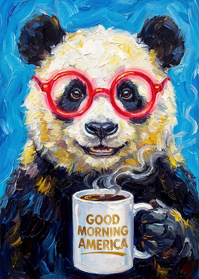 Panda with Coffee and Glasses