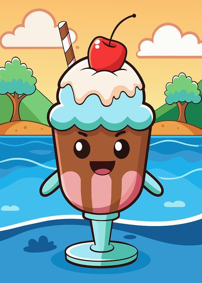 Cute Cartoon Ice Cream Sundae Character