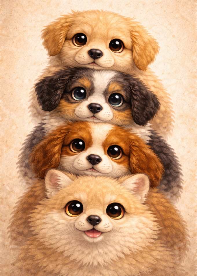Stack of Adorable Puppies