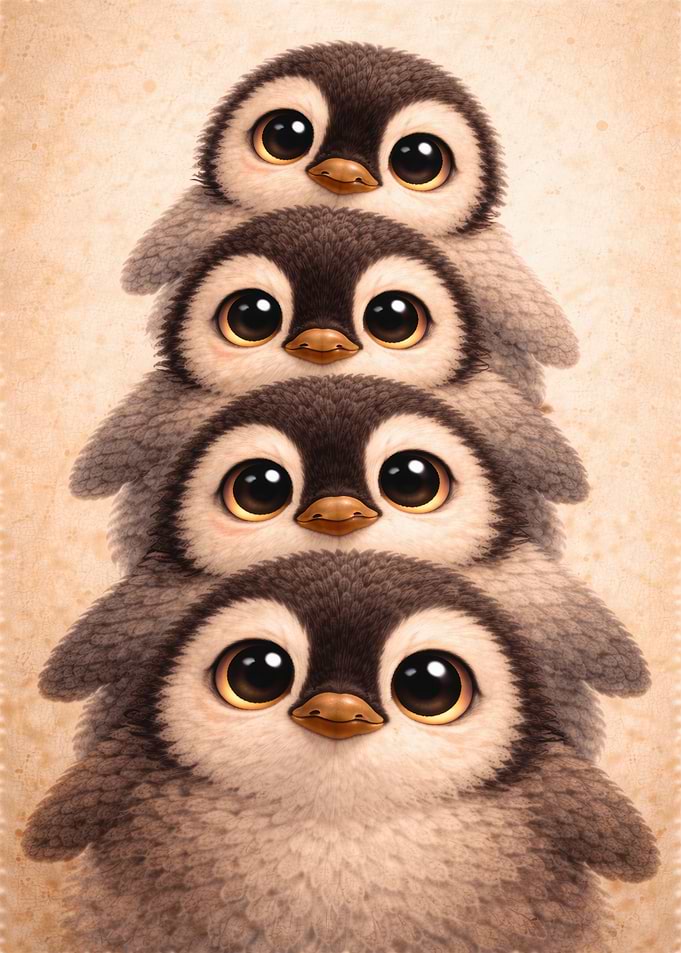 Stack of Cute Penguin Chicks