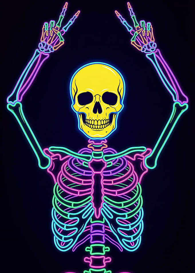 Neon Skeleton Peace Signs