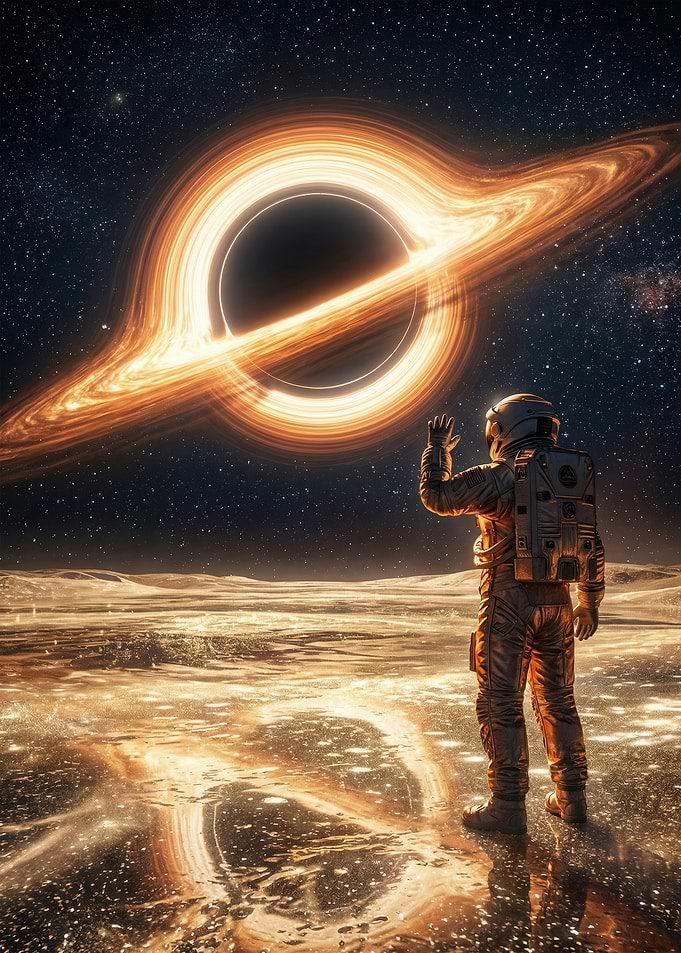 Astronaut facing a black hole
