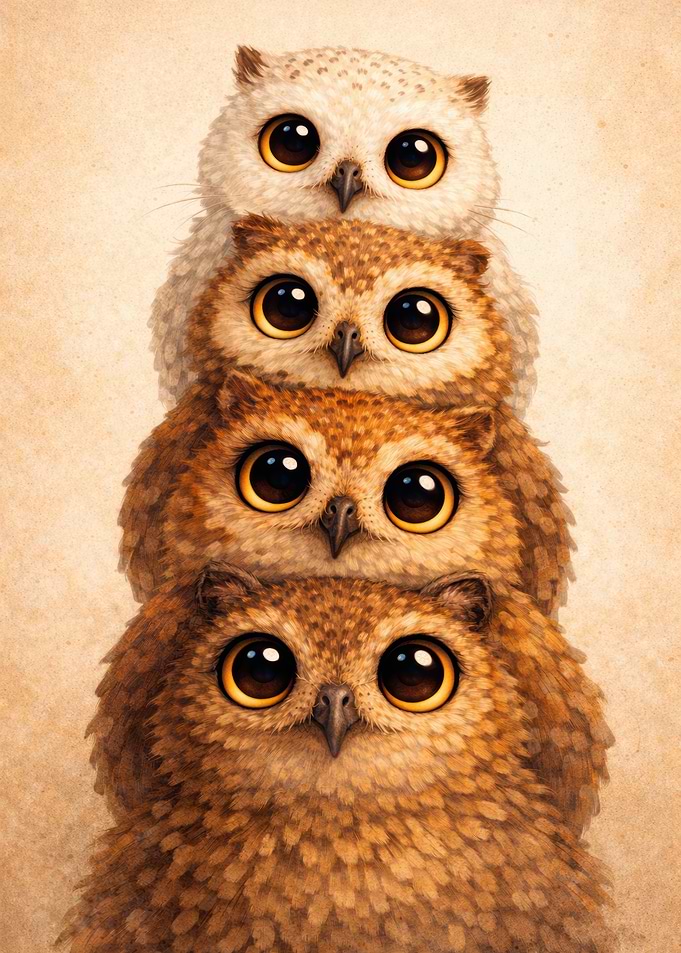 Stack of Cute Owls