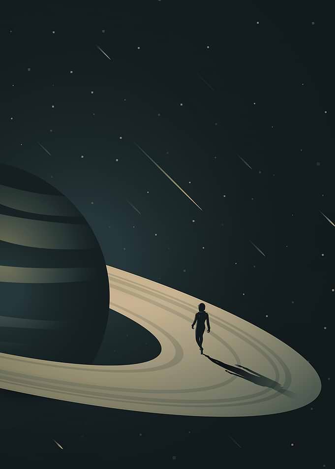 Astronaut walking on Saturn's rings