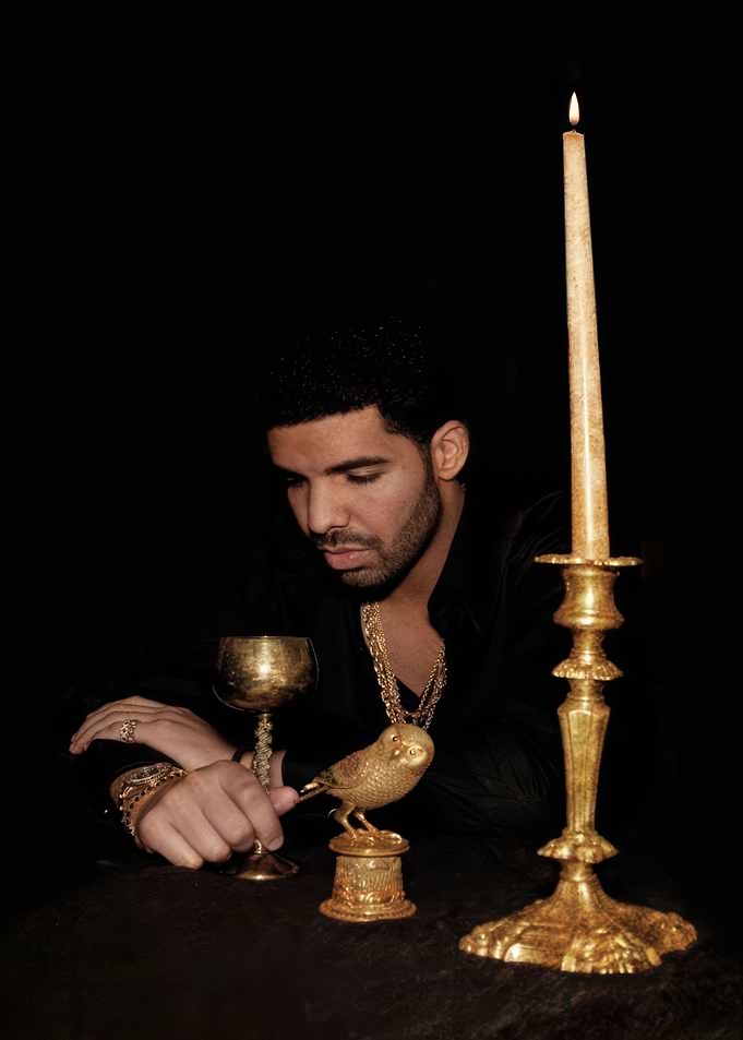 Drake with golden goblet and bird