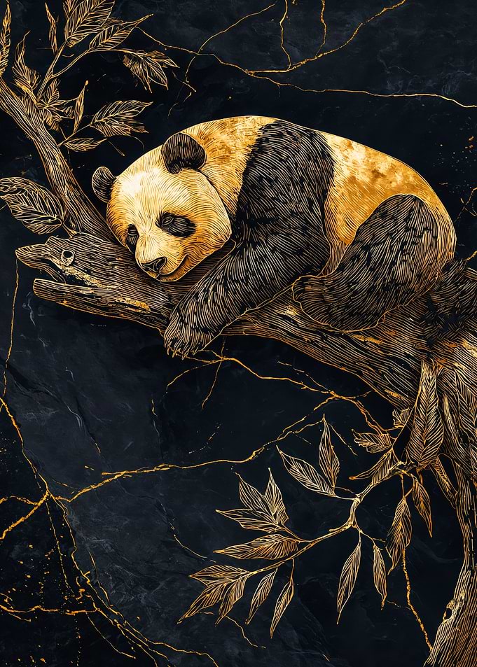 Gold Panda Sleeping On Branch