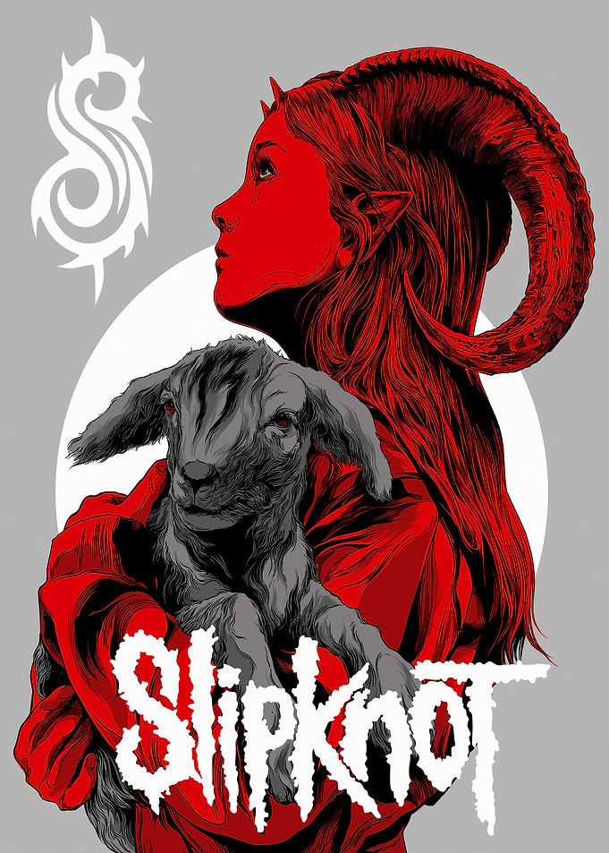 Slipknot demon woman holding a lamb