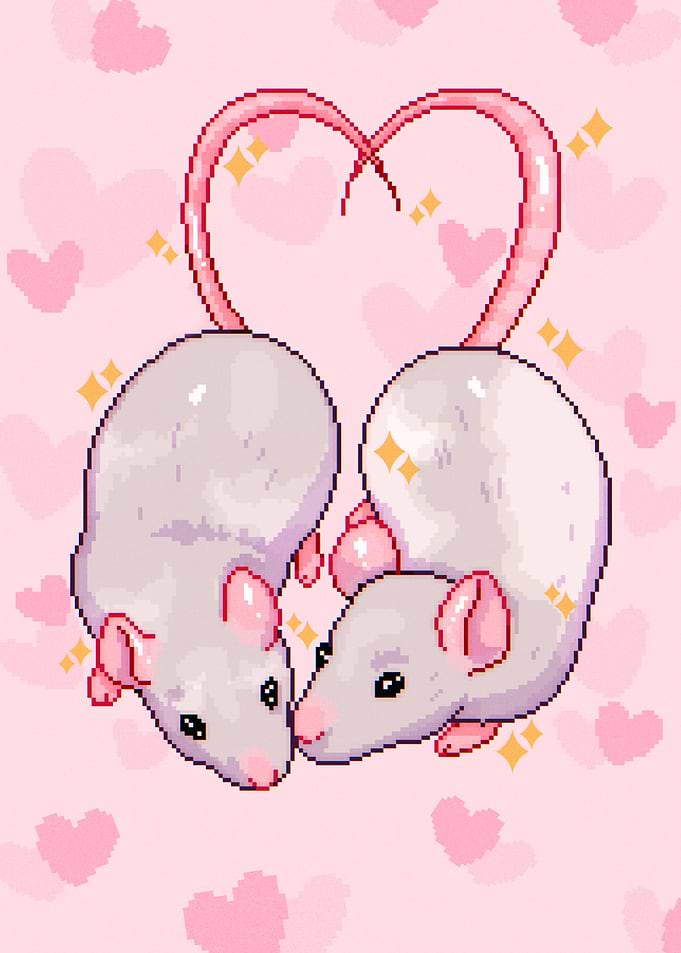 Cute Pixel Art Rats Forming a Heart