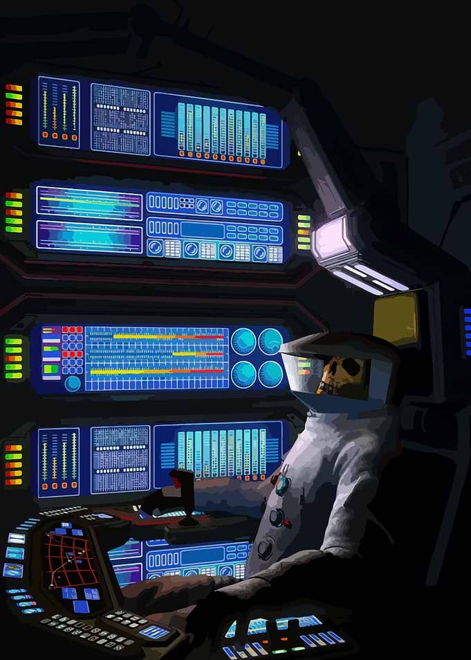 Skeleton Pilot in Spaceship Cockpit