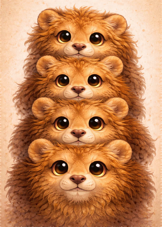 Stack of Cute Lion Cubs
