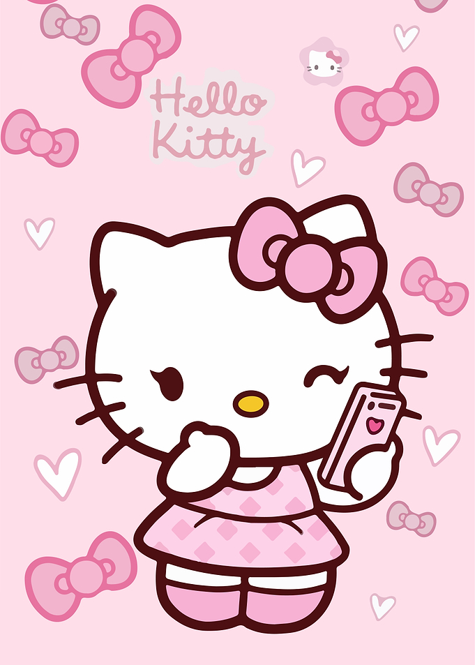Hello Kitty with Phone on Pink Background