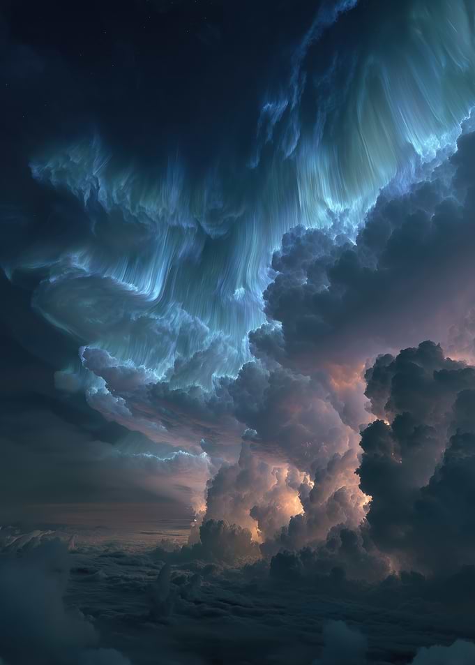 Ethereal Aurora Over Stormy Clouds