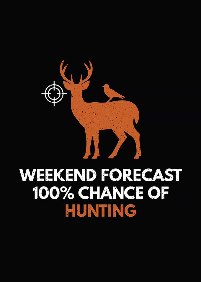 Funny hunting wall art - 'Weekend Forecast: 100% Chance of Hunting' man cave and outdoors wall