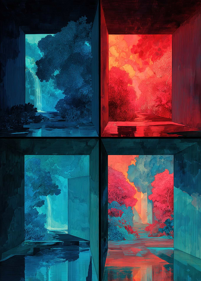 Four Panels of Surreal Nature Scenes