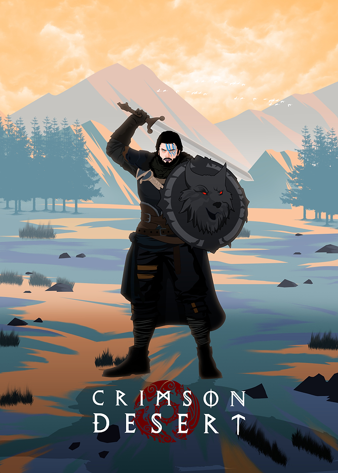 Crimson Desert Warrior with Wolf Shield