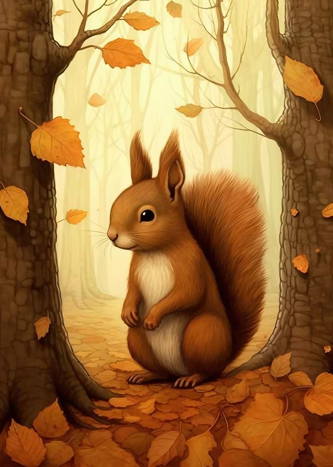 Cute Squirrel in Autumn Forest