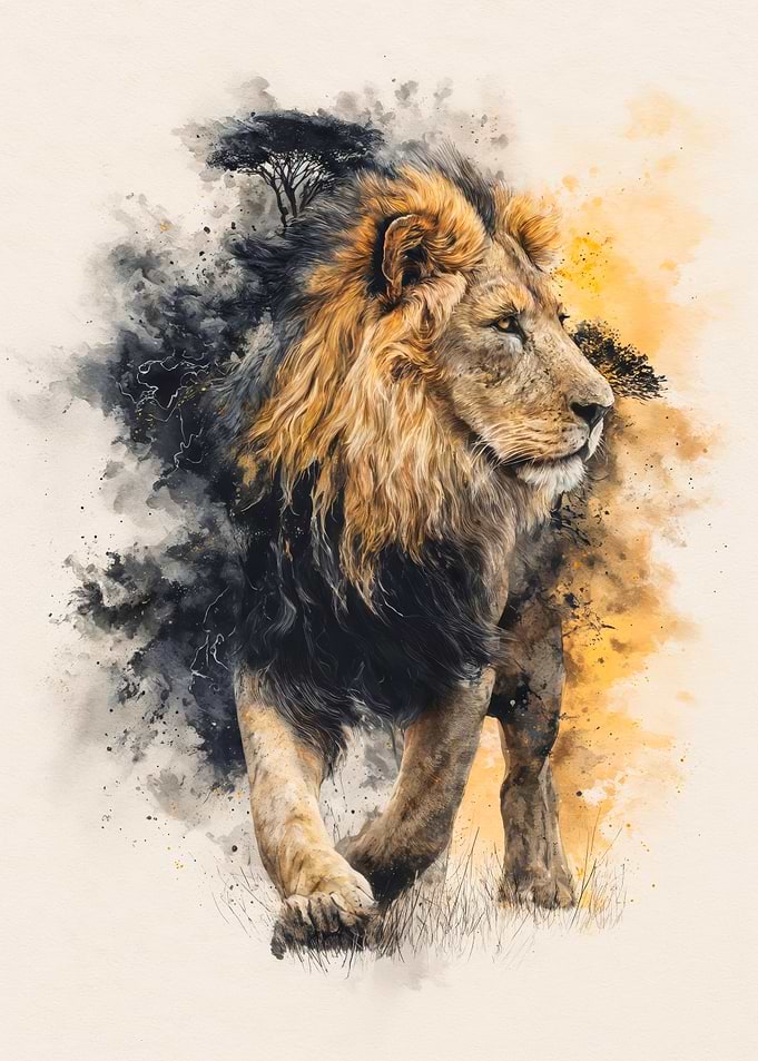 Majestic Lion in Watercolor Style