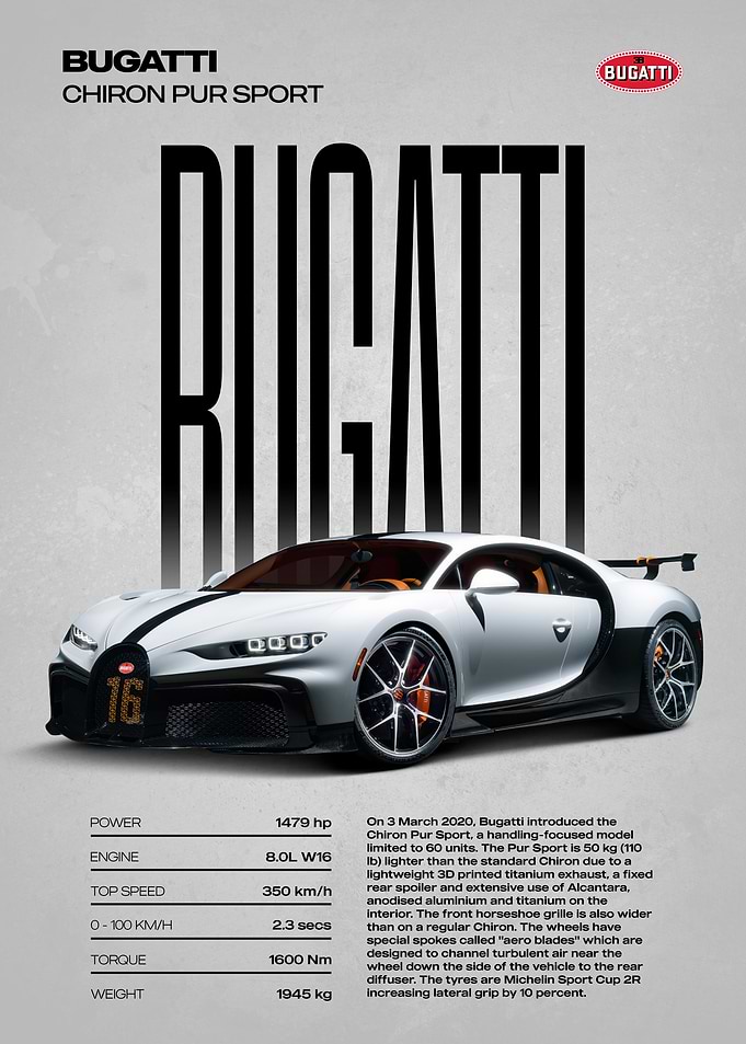 Bugatti Chiron Pur Sport Car Poster