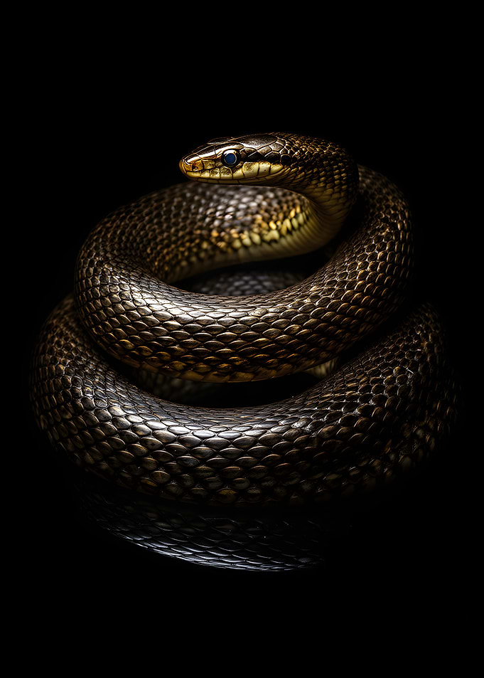Coiled Snake with Blue Eyes