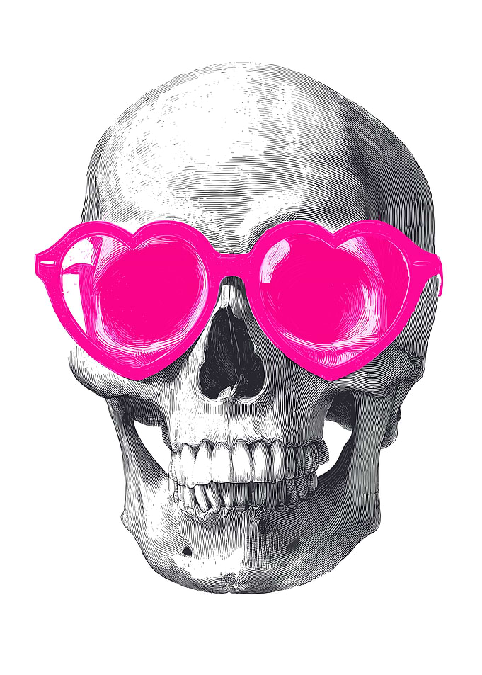 Skull with Pink Heart Sunglasses