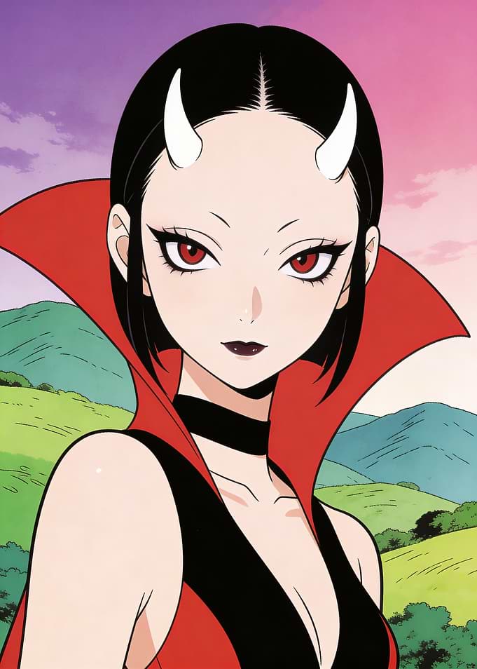 Anime Demon Woman with Red Eyes